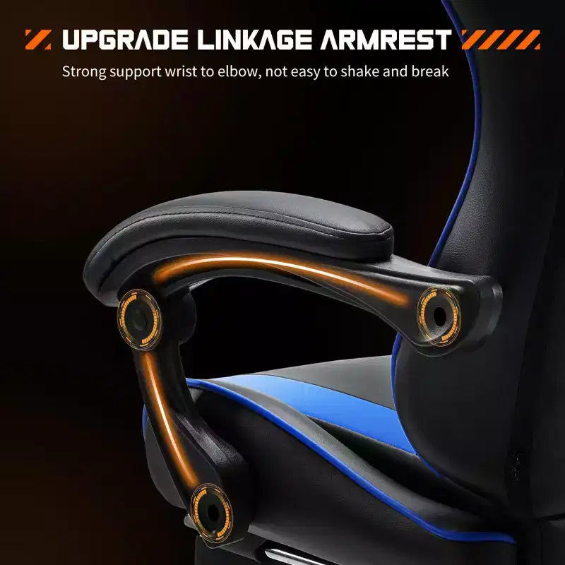 Video Game Desk Chair - Ergonomic Computer with Footrest and Comfy Lumbar Support, PU Leather Recliner with Headrest, Fixed Up Armrest