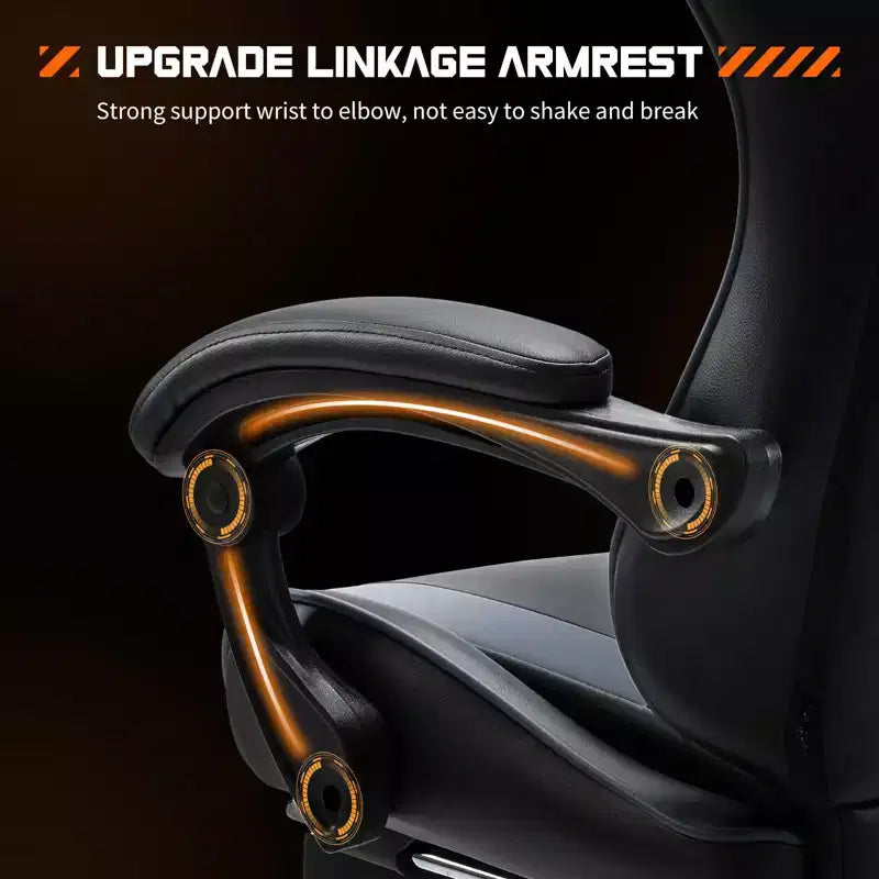 Video Game Desk Chair - Ergonomic Computer with Footrest and Comfy Lumbar Support, PU Leather Recliner with Headrest, Fixed Up Armrest