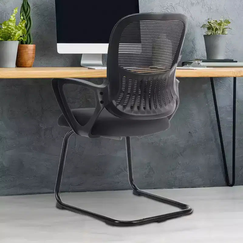 Set of 2 Ergonomic Executive Office Chairs with Sled Base, Mesh Back, Comfortable Arms, Lumbar Support, and No Wheels