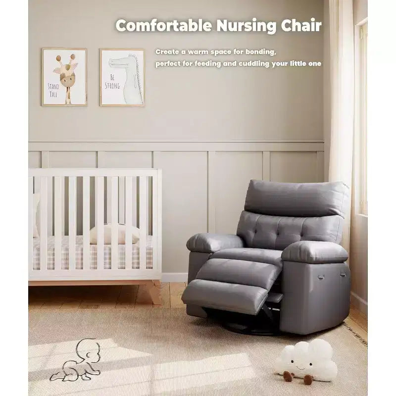 Oversized Recliner Chair for Adults - 360 Swivel Rocker Recliner with PU Leather, Manual Recline Mechanism, for Living Room/Home Theater