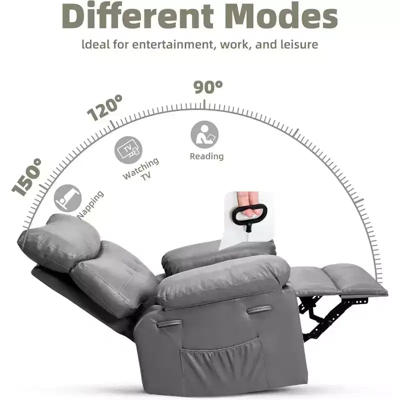 Oversized Recliner Chair for Adults - 360 Swivel Rocker Recliner with PU Leather, Manual Recline Mechanism, for Living Room/Home Theater