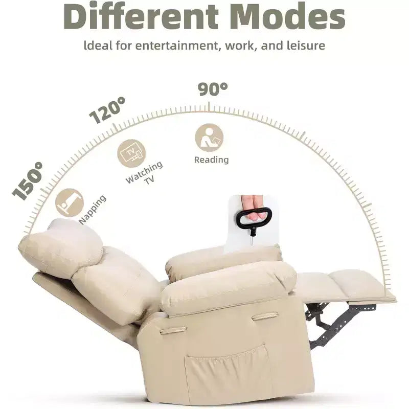 Oversized Recliner Chair for Adults - 360 Swivel Rocker Recliner with PU Leather, Manual Recline Mechanism, for Living Room/Home Theater