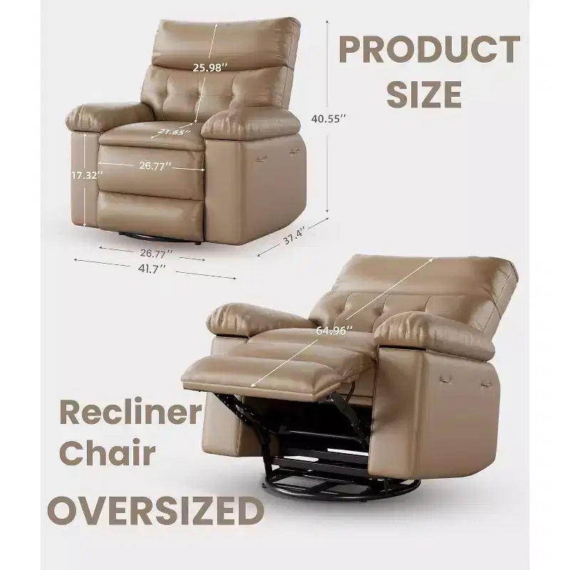 Oversized Recliner Chair for Adults - 360 Swivel Rocker Recliner with PU Leather, Manual Recline Mechanism, for Living Room/Home Theater