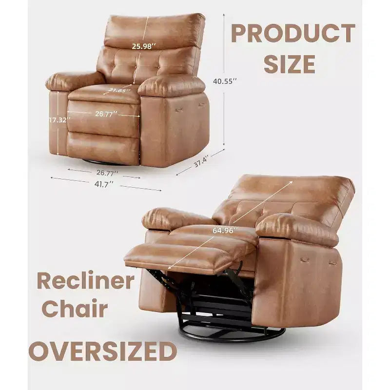 Oversized Recliner Chair for Adults - 360 Swivel Rocker Recliner with PU Leather, Manual Recline Mechanism, for Living Room/Home Theater