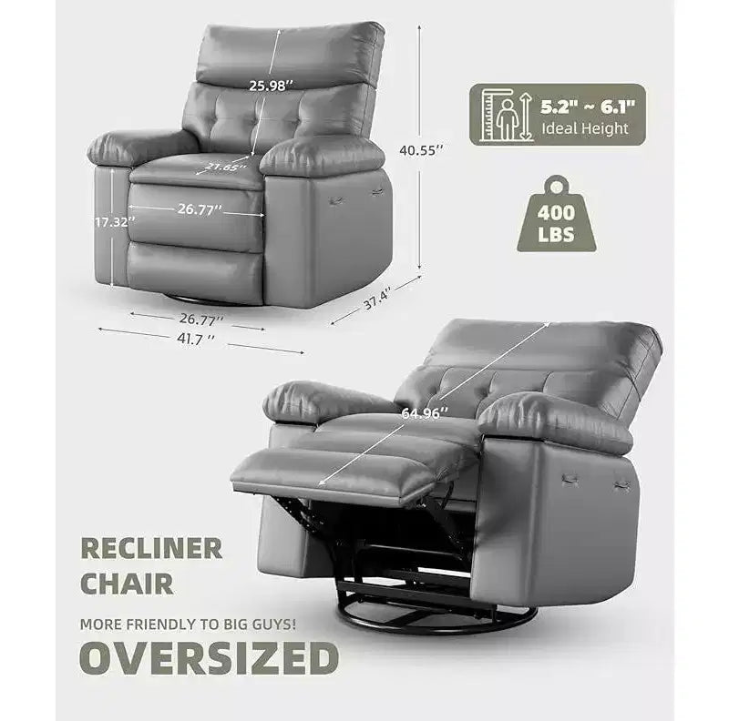 Oversized Recliner Chair for Adults - 360 Swivel Rocker Recliner with PU Leather, Manual Recline Mechanism, for Living Room/Home Theater