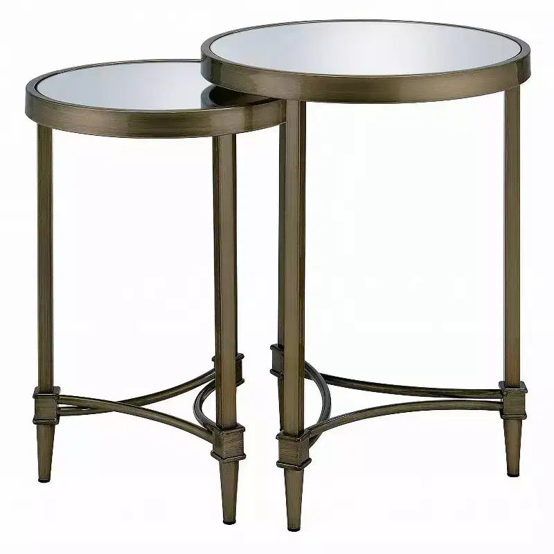 Acme Furniture Aditya 18 Wide Brass and Mirrored Nesting End Tables Set of 2