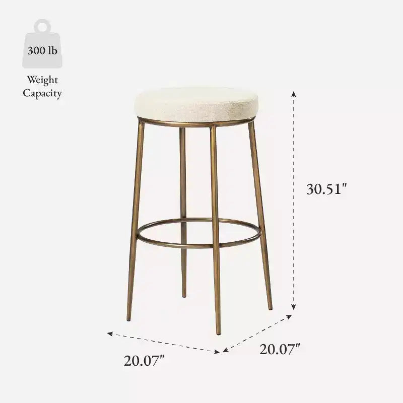 Maven Lane Stella Backless Metal Bar Stool with Fabric Upholstered Seat 31