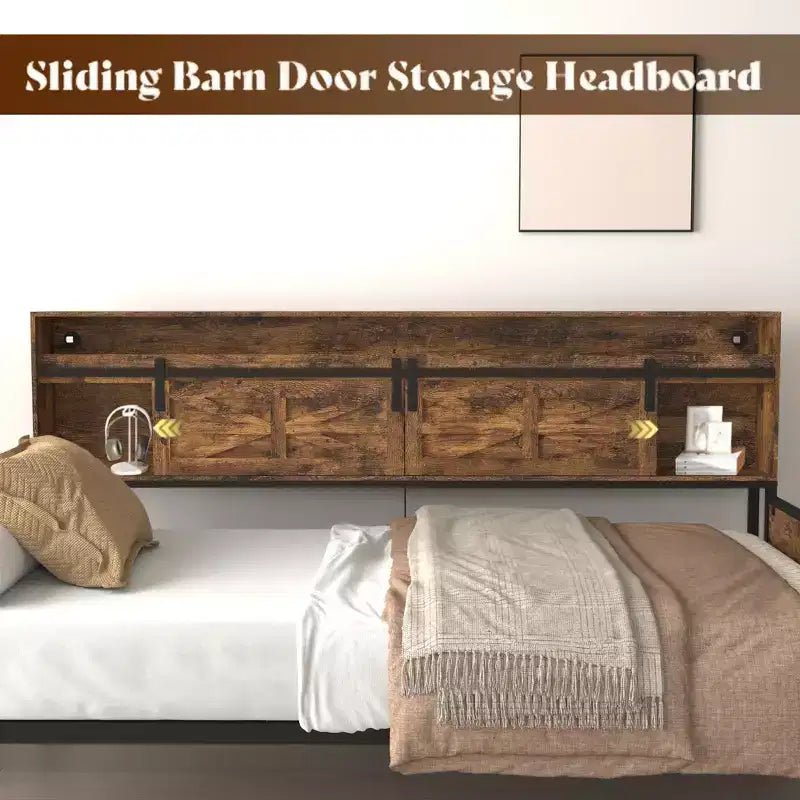 Twin Size Daybed with Trundle, Day Bed Frame with Storage Headboard, Heavy Duty Sofa Platform Bed, Space Saving Day Bed for Living Room Bedroom