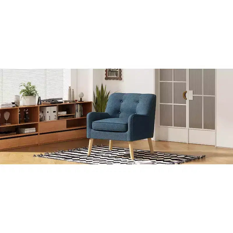 Okak Fabric Accent Chair Button-Tufted Club Chair with Comfy Upholstered Elegant Armchair with Birch Wood Legs for Living Room Bedroom