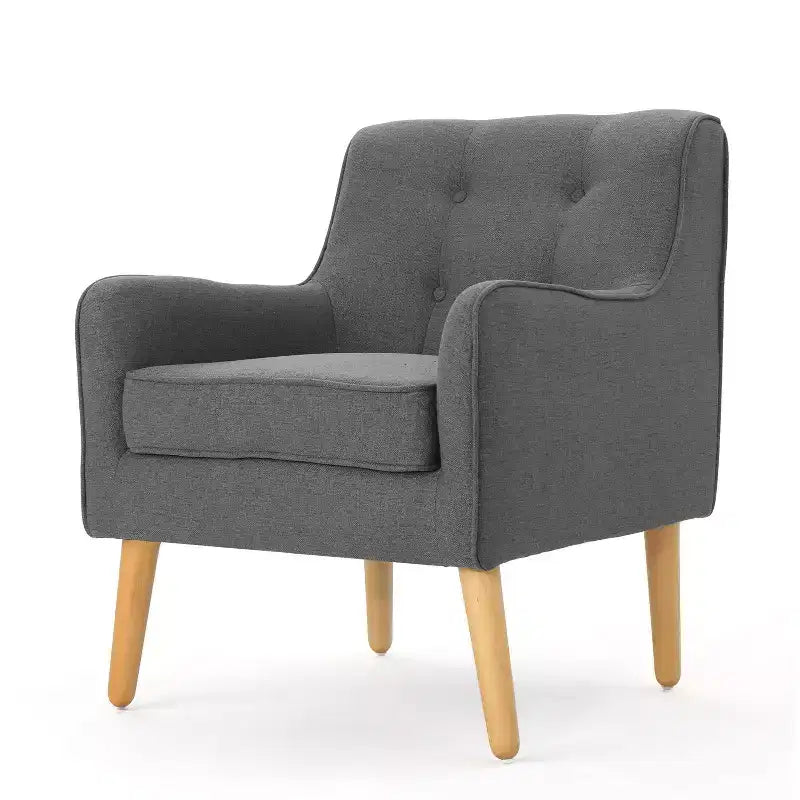Okak Fabric Accent Chair Button-Tufted Club Chair with Comfy Upholstered Elegant Armchair with Birch Wood Legs for Living Room Bedroom