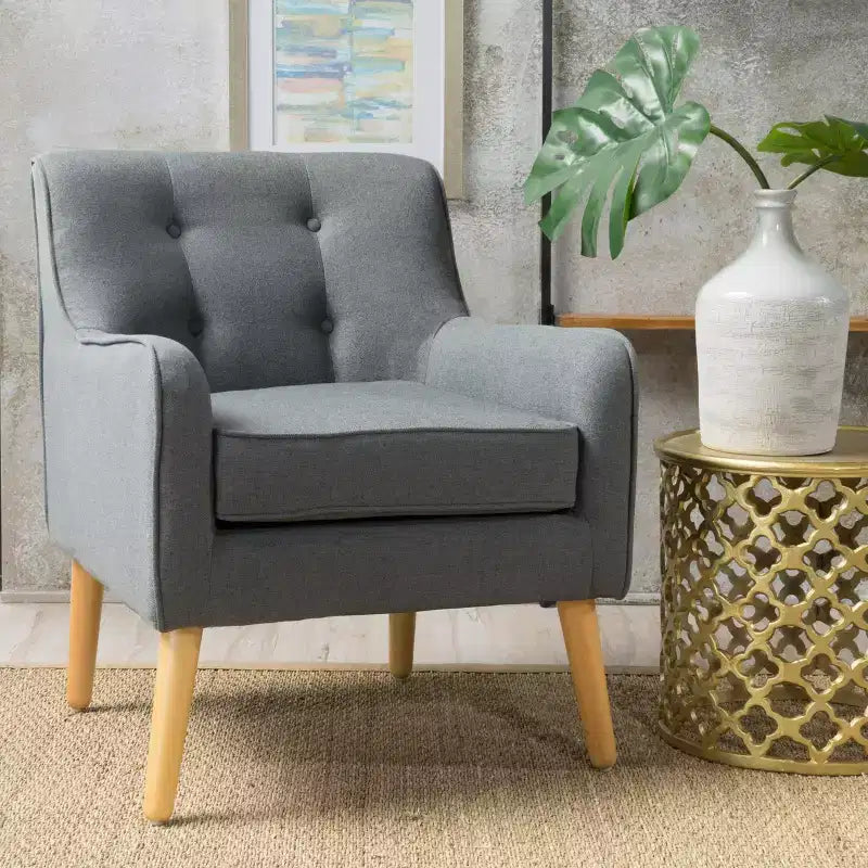 Okak Fabric Accent Chair Button-Tufted Club Chair with Comfy Upholstered Elegant Armchair with Birch Wood Legs for Living Room Bedroom