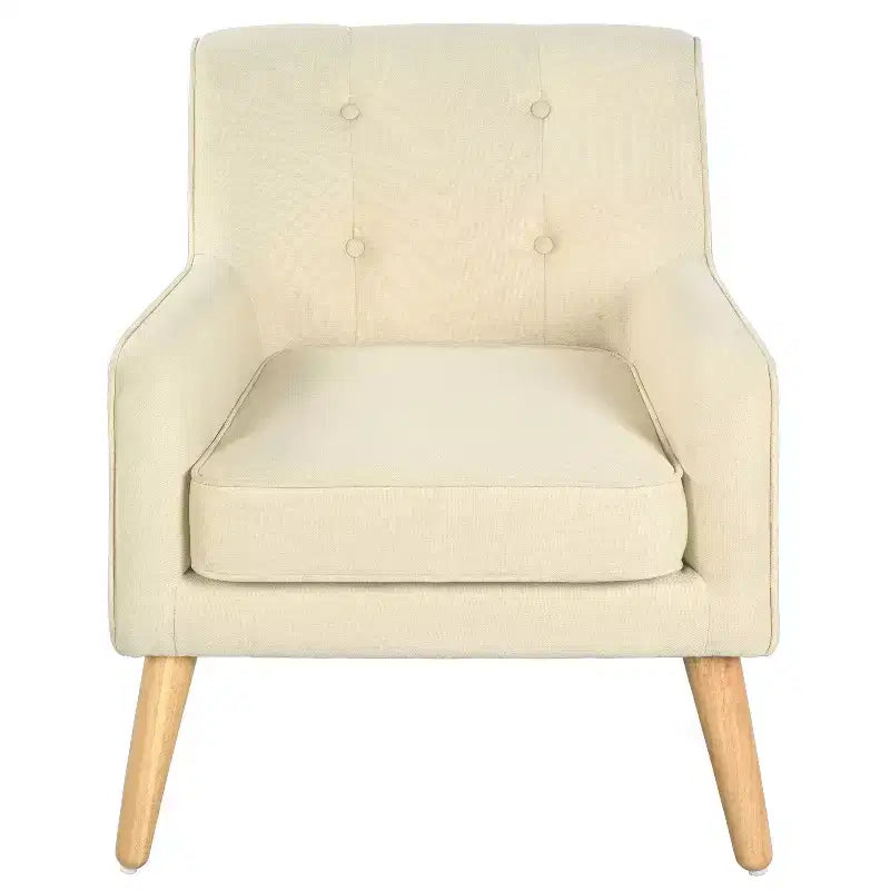 Okak Fabric Accent Chair Button-Tufted Club Chair with Comfy Upholstered Elegant Armchair with Birch Wood Legs for Living Room Bedroom