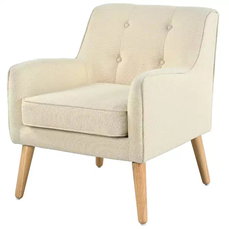 Okak Fabric Accent Chair Button-Tufted Club Chair with Comfy Upholstered Elegant Armchair with Birch Wood Legs for Living Room Bedroom