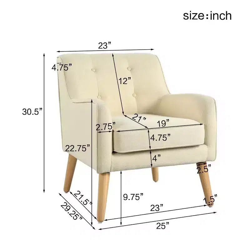 Okak Fabric Accent Chair Button-Tufted Club Chair with Comfy Upholstered Elegant Armchair with Birch Wood Legs for Living Room Bedroom