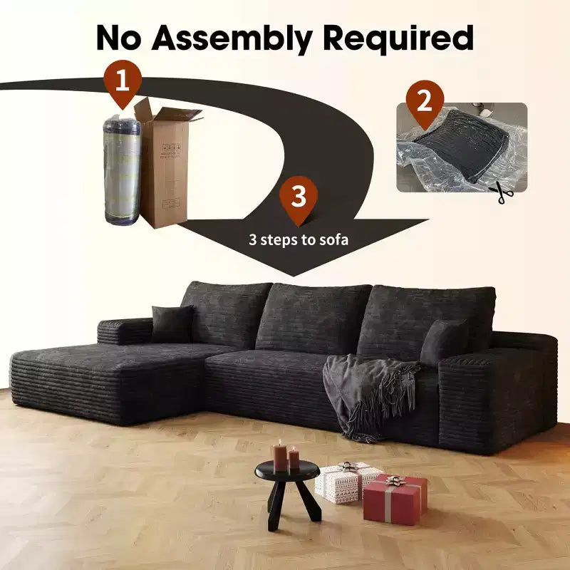 MAYEERTY 107 Cloud L-Shape Sofa - 107 L-Shape, Corduroy, Deep Seat, No Assembly, for Living Room/Bedroom