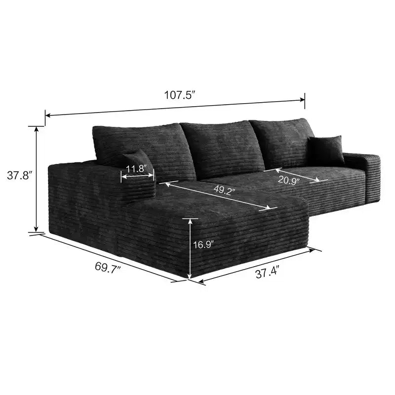 MAYEERTY 107 Cloud L-Shape Sofa - 107 L-Shape, Corduroy, Deep Seat, No Assembly, for Living Room/Bedroom