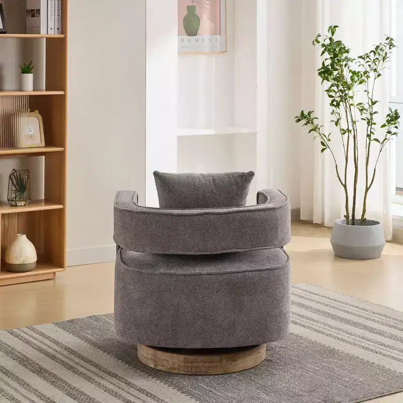 Okak 360 Swivel Accent Chair with Weathered Wood Base,Modern Open Back Armchair for Living Room,Bedroom