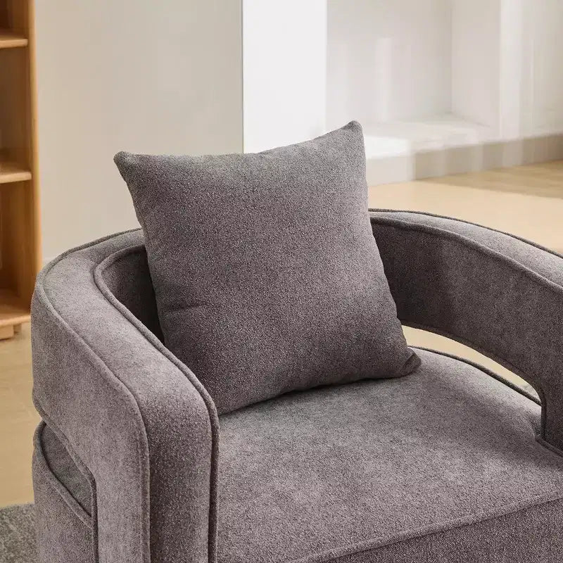 Okak 360 Swivel Accent Chair with Weathered Wood Base,Modern Open Back Armchair for Living Room,Bedroom