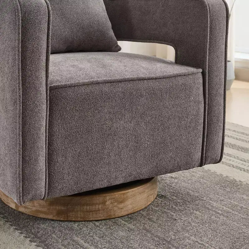 Okak 360 Swivel Accent Chair with Weathered Wood Base,Modern Open Back Armchair for Living Room,Bedroom