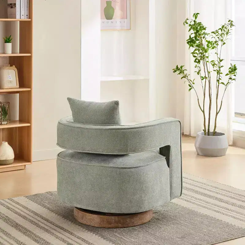 Okak 360 Swivel Accent Chair with Weathered Wood Base,Modern Open Back Armchair for Living Room,Bedroom