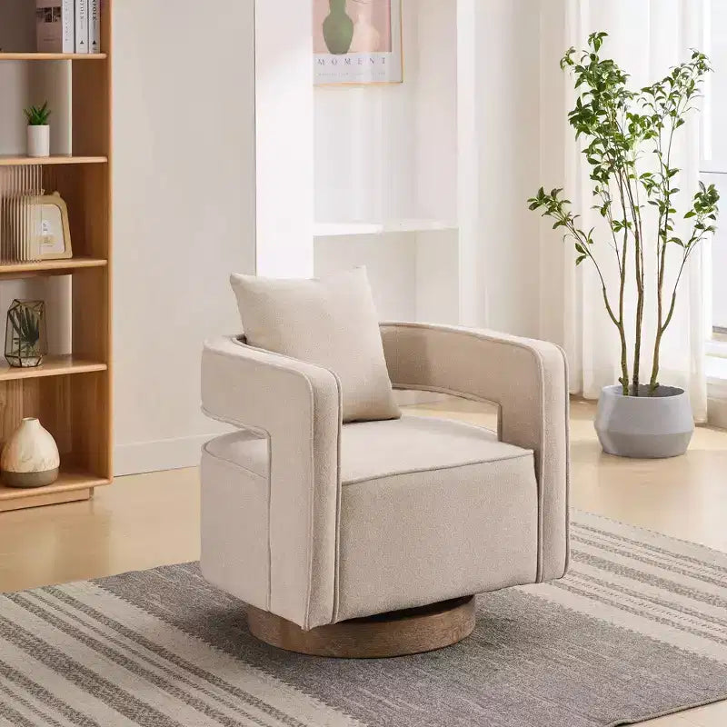 Okak 360 Swivel Accent Chair with Weathered Wood Base,Modern Open Back Armchair for Living Room,Bedroom