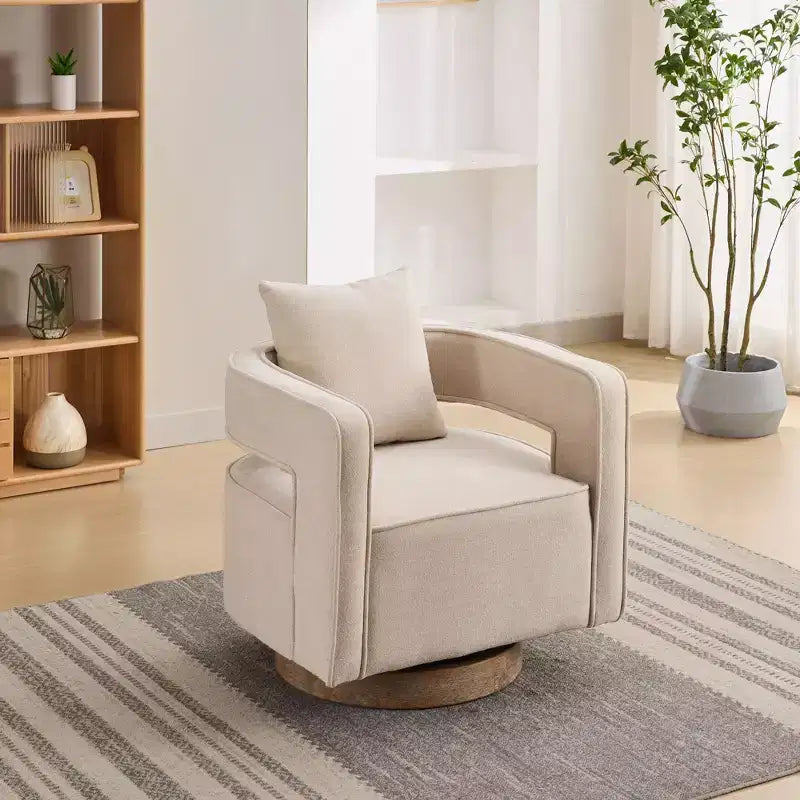 Okak 360 Swivel Accent Chair with Weathered Wood Base,Modern Open Back Armchair for Living Room,Bedroom