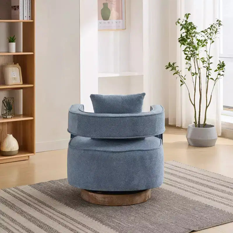 Okak 360 Swivel Accent Chair with Weathered Wood Base,Modern Open Back Armchair for Living Room,Bedroom