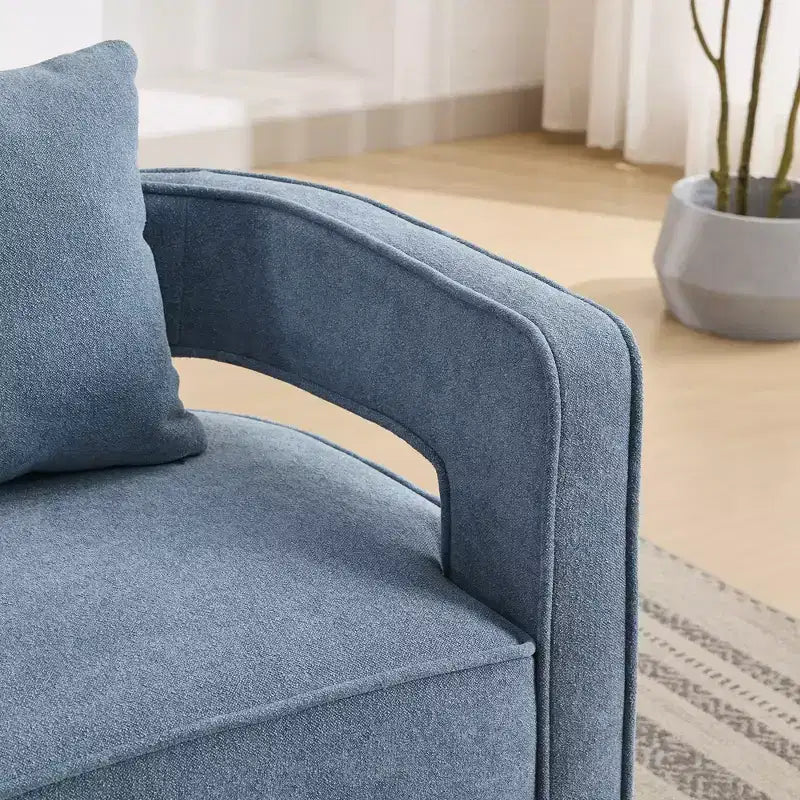 Okak 360 Swivel Accent Chair with Weathered Wood Base,Modern Open Back Armchair for Living Room,Bedroom