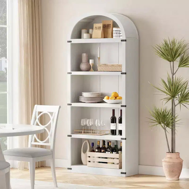 Bookcase 5 Shelf Arched Bookshelf 71.65in Tall Bookcase Farmhouse Display Storage Rack Wooden Bookshelves for Home Office, Living Room