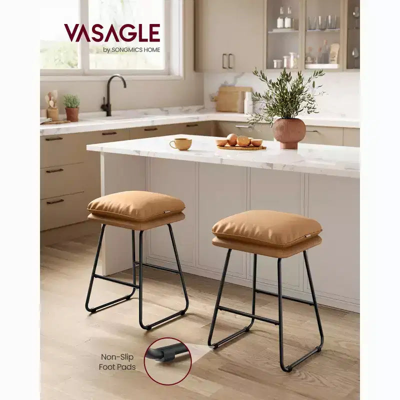 Set of 2 Modern Counter Height Bar Stools, Faux Leather Upholstery with Soft Cushion & Metal Sled Base, 25.6 Inch