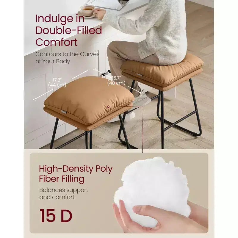 Set of 2 Modern Counter Height Bar Stools, Faux Leather Upholstery with Soft Cushion & Metal Sled Base, 25.6 Inch