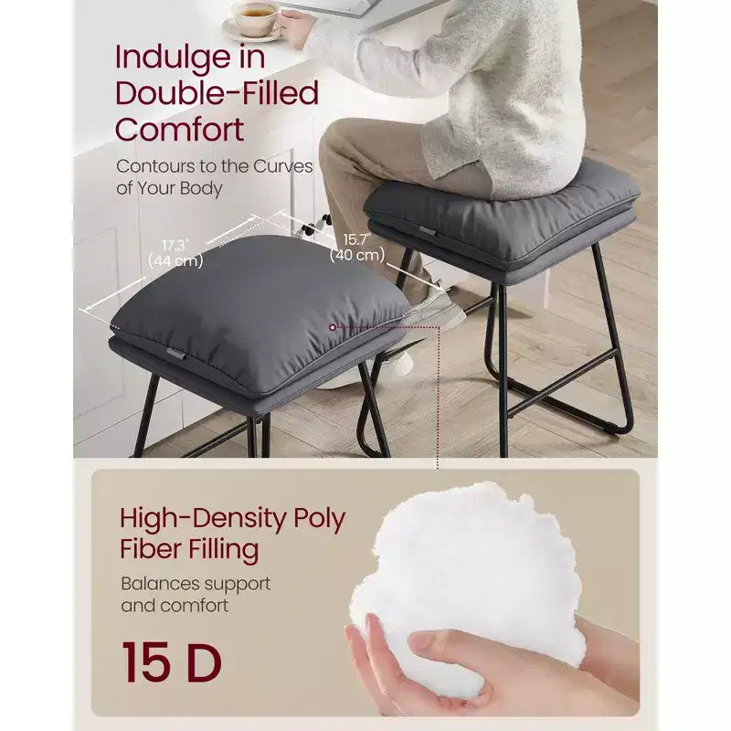 Set of 2 Modern Counter Height Bar Stools, Faux Leather Upholstery with Soft Cushion & Metal Sled Base, 25.6 Inch