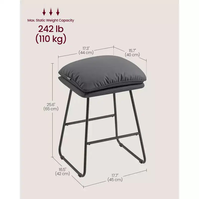 Set of 2 Modern Counter Height Bar Stools, Faux Leather Upholstery with Soft Cushion & Metal Sled Base, 25.6 Inch