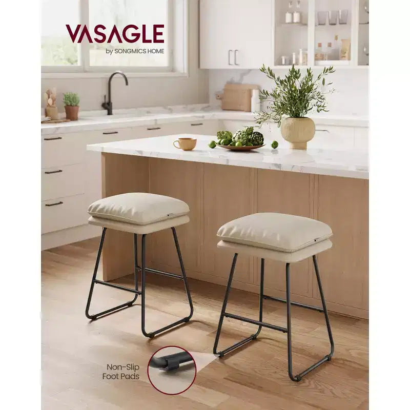 Set of 2 Modern Counter Height Bar Stools, Faux Leather Upholstery with Soft Cushion & Metal Sled Base, 25.6 Inch