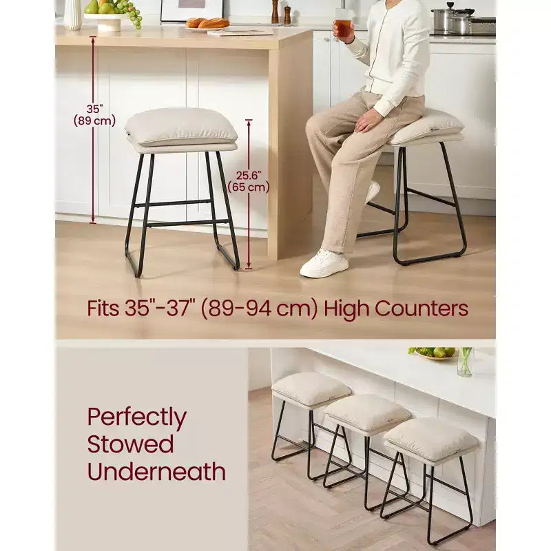 Set of 2 Modern Counter Height Bar Stools, Faux Leather Upholstery with Soft Cushion & Metal Sled Base, 25.6 Inch