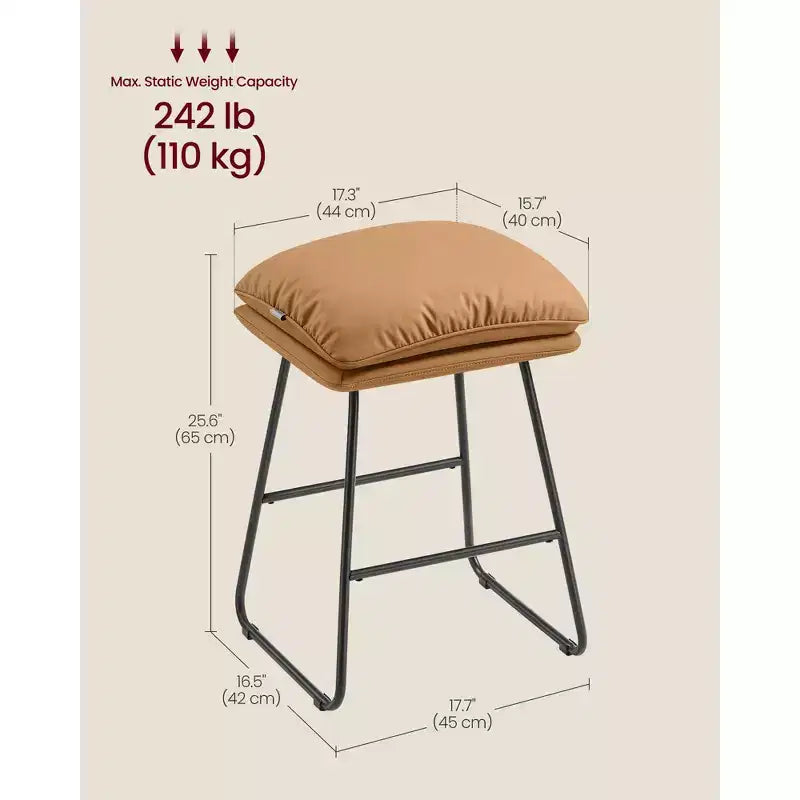 Set of 2 Modern Counter Height Bar Stools, Faux Leather Upholstery with Soft Cushion & Metal Sled Base, 25.6 Inch