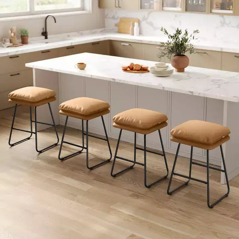 Set of 2 Modern Counter Height Bar Stools, Faux Leather Upholstery with Soft Cushion & Metal Sled Base, 25.6 Inch