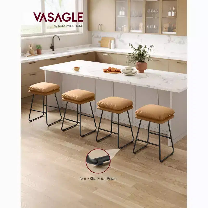 Set of 2 Modern Counter Height Bar Stools, Faux Leather Upholstery with Soft Cushion & Metal Sled Base, 25.6 Inch