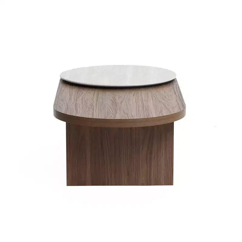 LuxenHome Travertine-Style and Walnut Finish MDF Wood Oval Coffee Table Brown