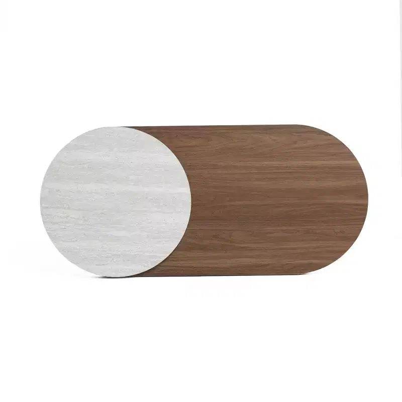 LuxenHome Travertine-Style and Walnut Finish MDF Wood Oval Coffee Table Brown
