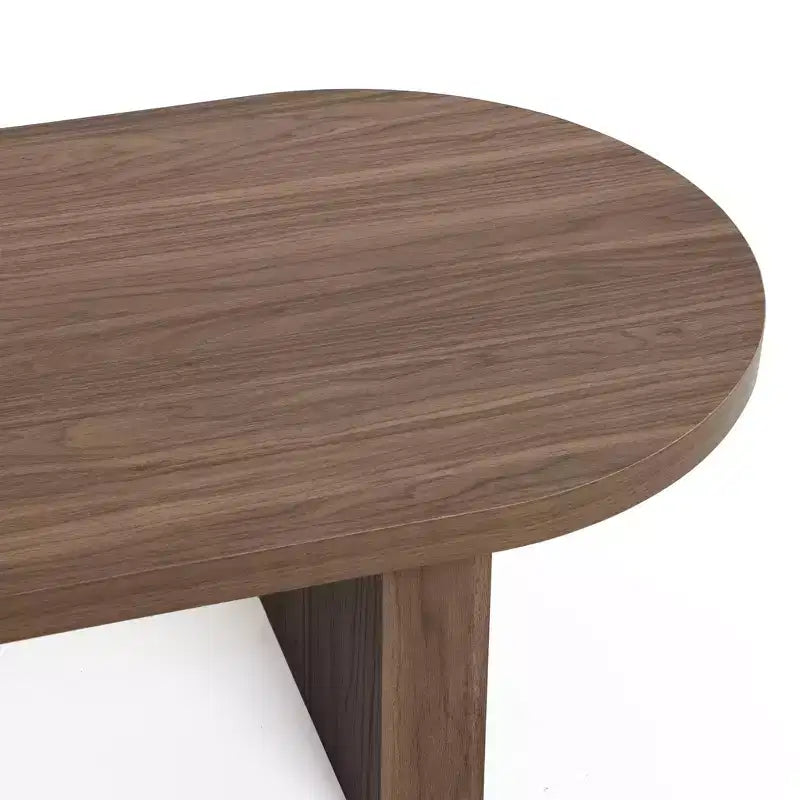LuxenHome Travertine-Style and Walnut Finish MDF Wood Oval Coffee Table Brown