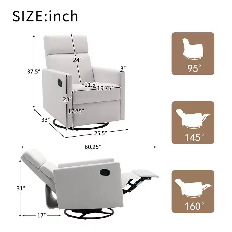 Okak Modern Accent Chairs for Bedroom, Upholstered Rocker Nursery Chair Plush Seating Glider Swivel Recliner Chair