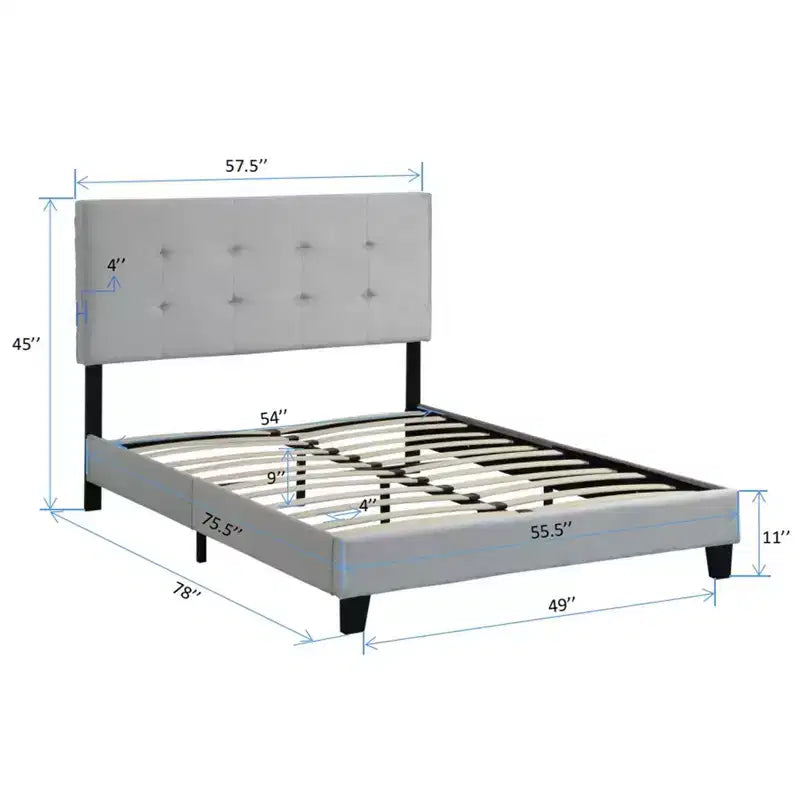 Okak Full Bed Frame with Pull Point Tufted Headboard,Upholstered Platform Bed Frame with Wood Slat Support for Bedroom,Gray
