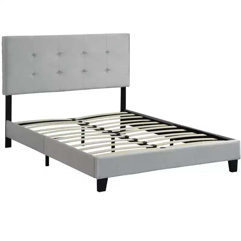 Okak Full Bed Frame with Pull Point Tufted Headboard,Upholstered Platform Bed Frame with Wood Slat Support for Bedroom,Gray