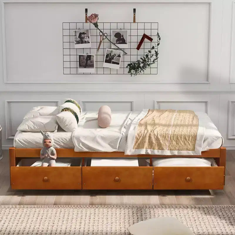 Whisen Twin Size Platform Bed with 3 Drawers