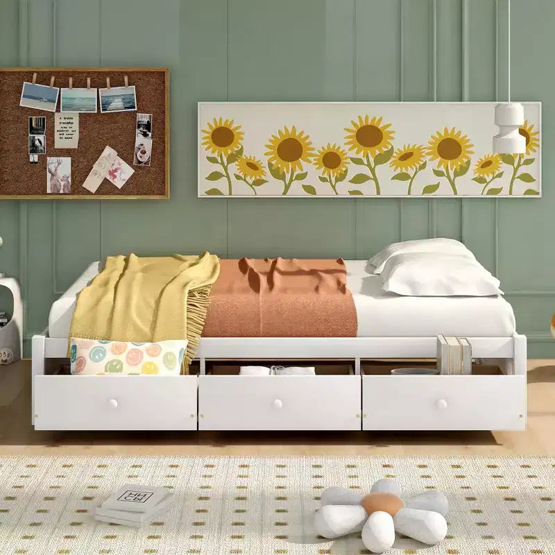 Whisen Twin Size Platform Bed with 3 Drawers