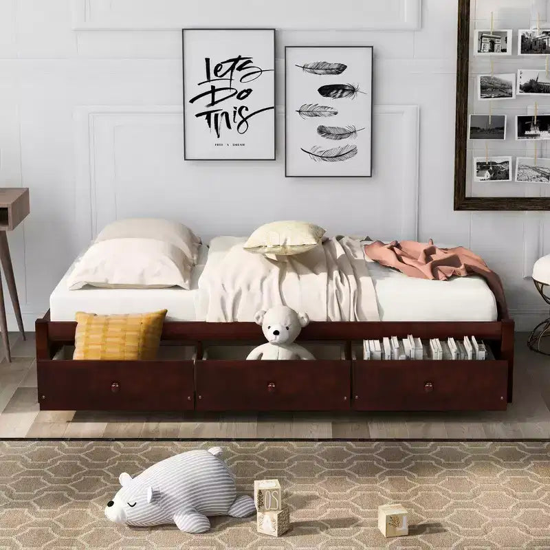 Whisen Twin Size Platform Bed with 3 Drawers