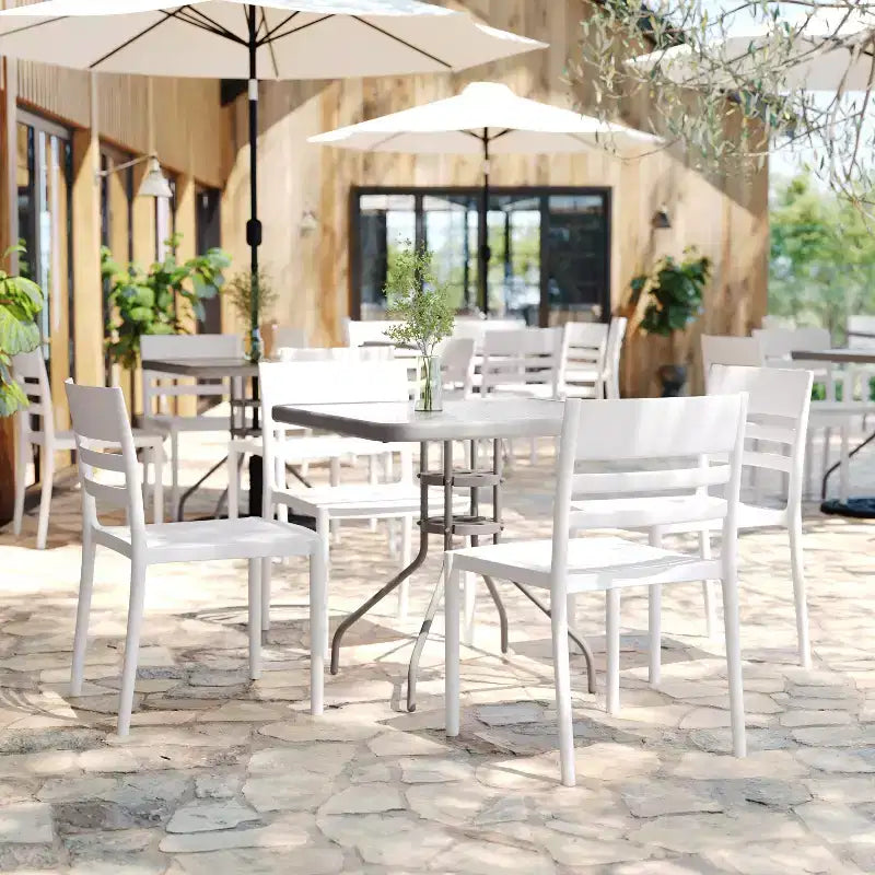 Flash Furniture Bridgeport Set of 4 Indoor-Outdoor Stacking Patio Chair with Slatted Backrest, Commercial All-Weather Resin Chair
