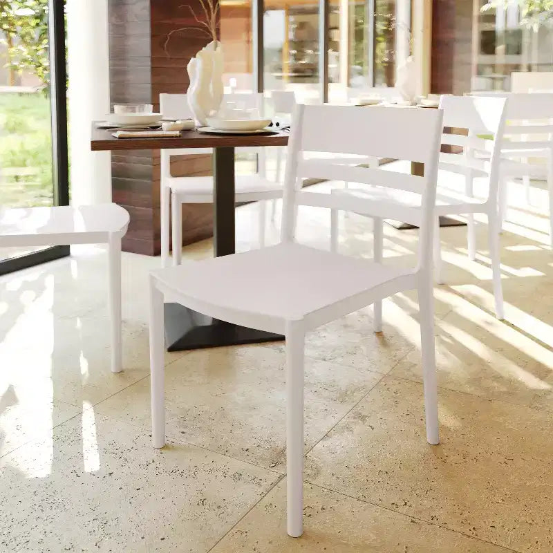 Flash Furniture Bridgeport Set of 4 Indoor-Outdoor Stacking Patio Chair with Slatted Backrest, Commercial All-Weather Resin Chair