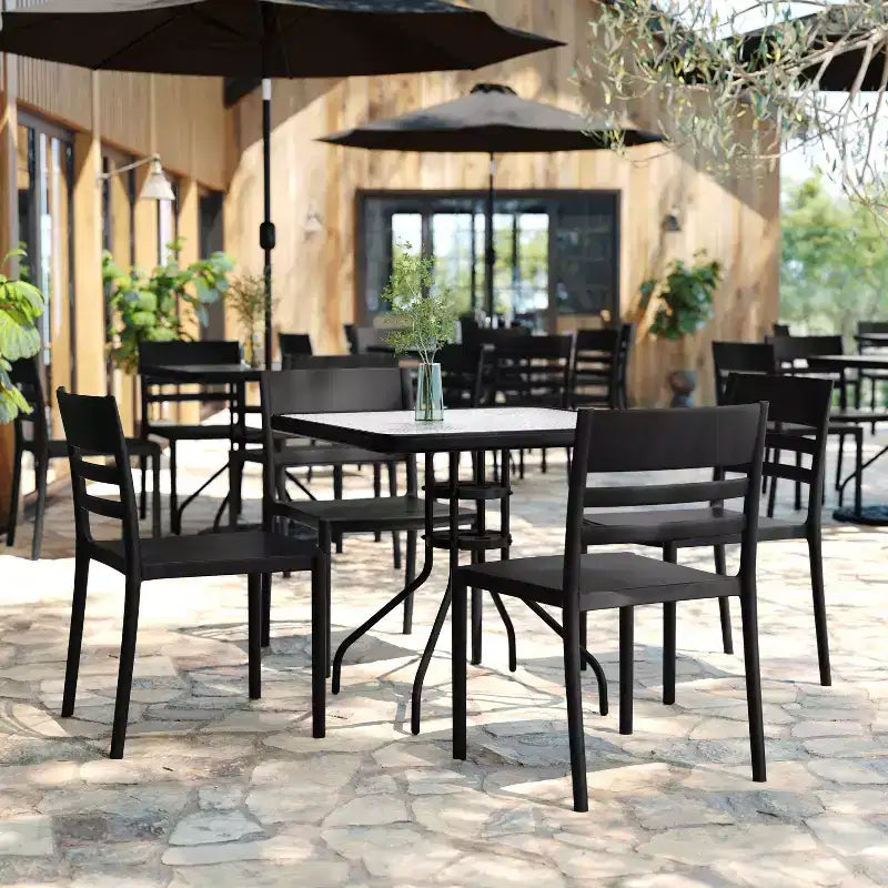 Flash Furniture Bridgeport Set of 4 Indoor-Outdoor Stacking Patio Chair with Slatted Backrest, Commercial All-Weather Resin Chair